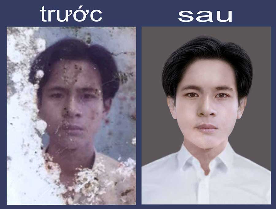 phục chế ảnh cũ trước và sau khi chỉnh sửa rõ nét